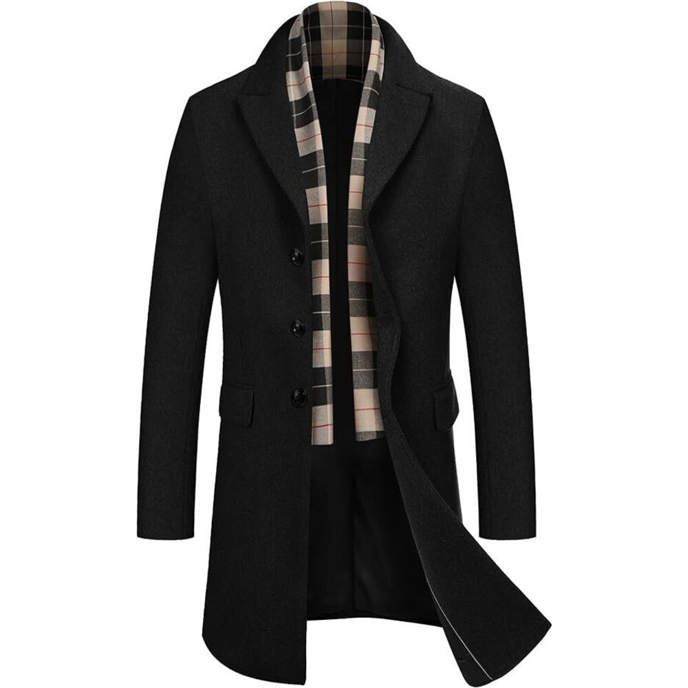 COOFANDY Men's Trench Coat Slim Fit Notched Lapel Collar Mid Long Dress Coat, M